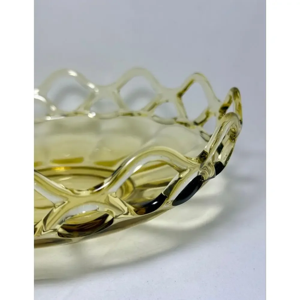 Vintage Imperial Glass Amber Laced Edge Open Lace Serving Bowl 9” Mid Century